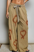 Elasticized Waistband Drawstring Ribbed Knit Wide Leg Pants