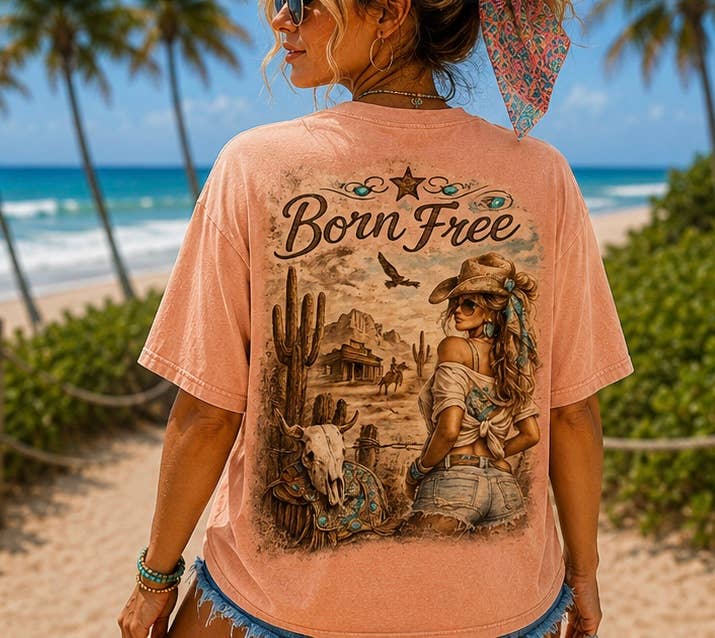 Comfort Colors Born Free Western Grunge Graphic Tee 