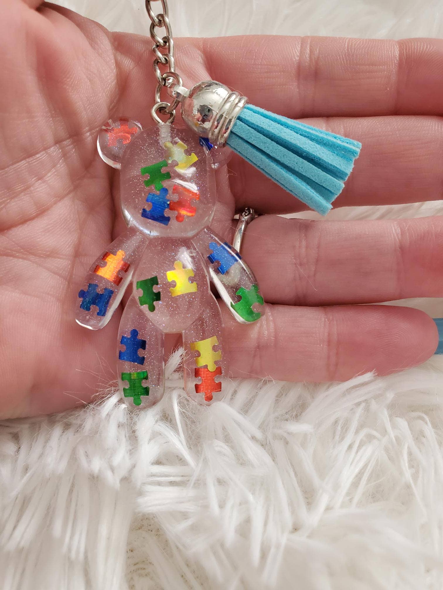 Autism Awareness Resin Bear Keychain