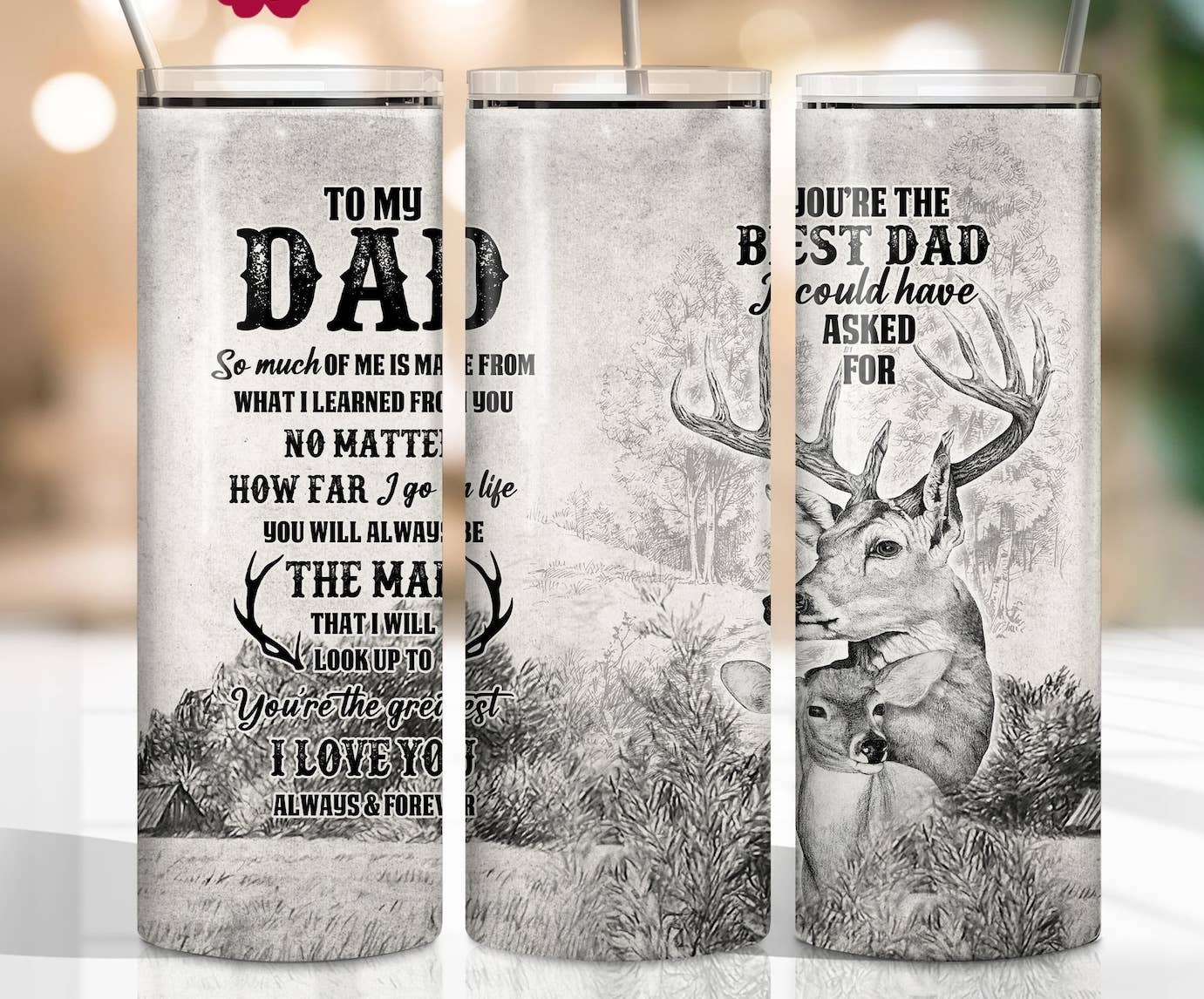 Fathers Day Tumbler, Hunting 20oz Skinny Tumbler, Deer Cup