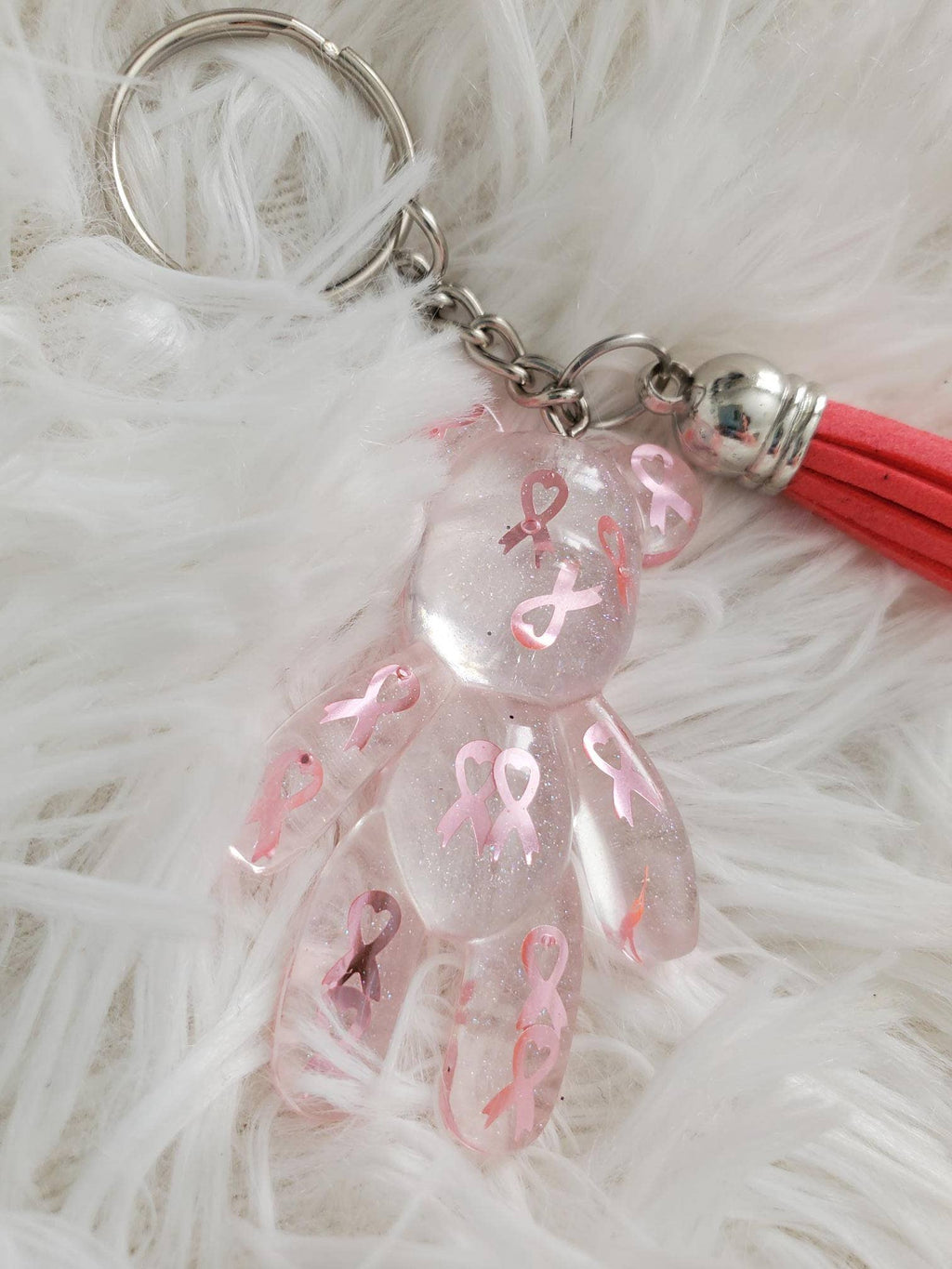 Breast Cancer Awareness Resin Bear Keychain