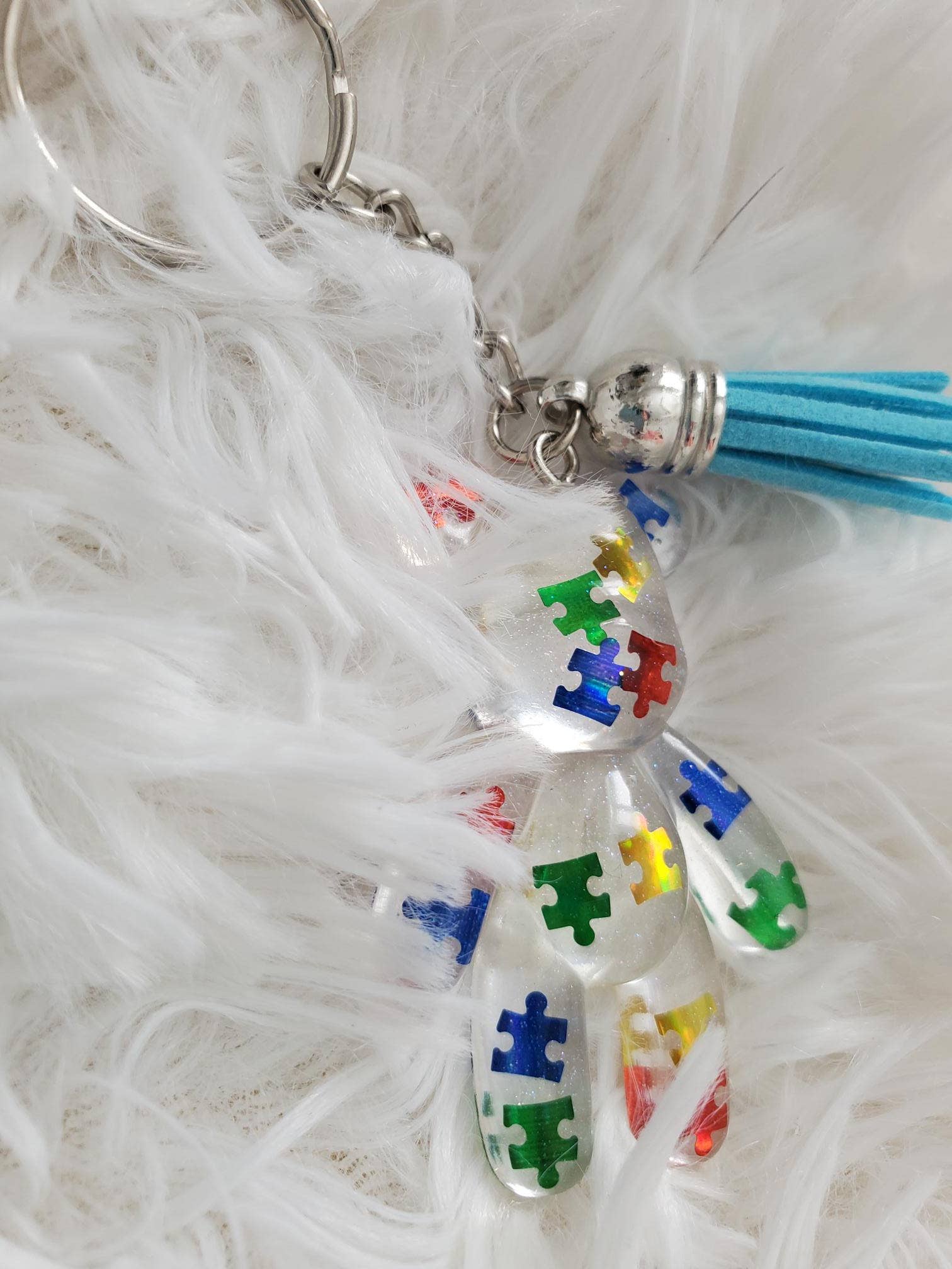 Autism Awareness Resin Bear Keychain