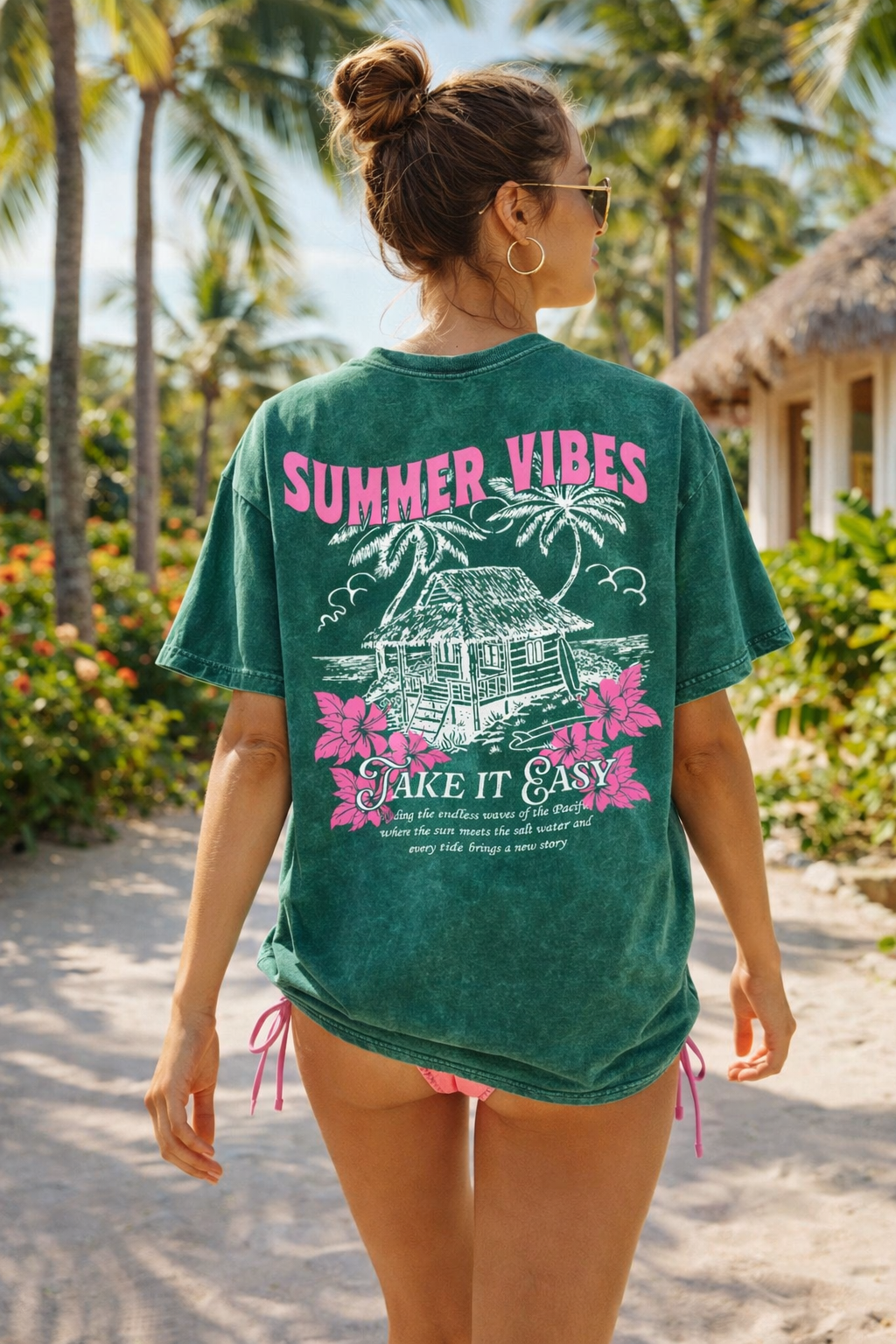 Summer Vibes Mineral Front and Back Green T-Shirt