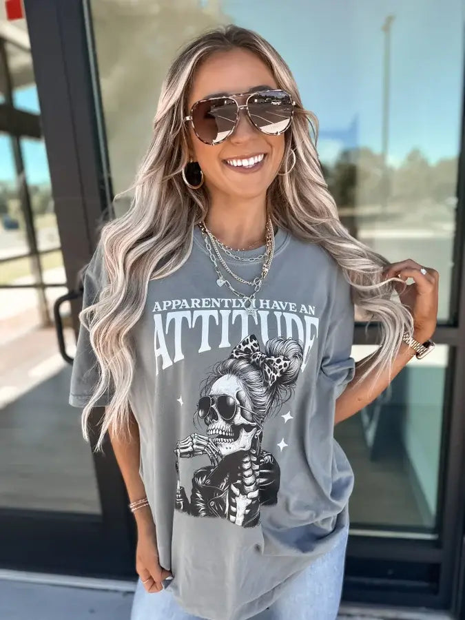 Apparently I Have An Attitude Gray Graphic Tee