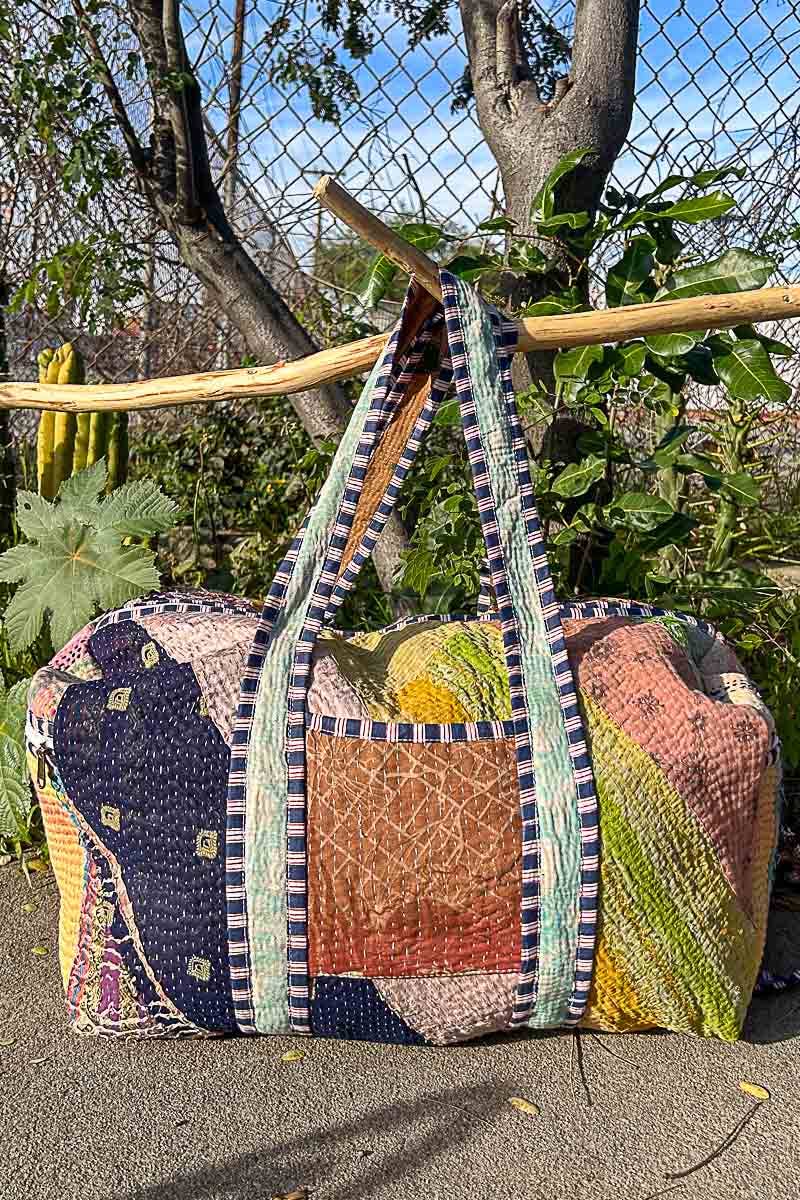 One-of-a-Kind Adjustable Strap Patchwork Duffle Bag