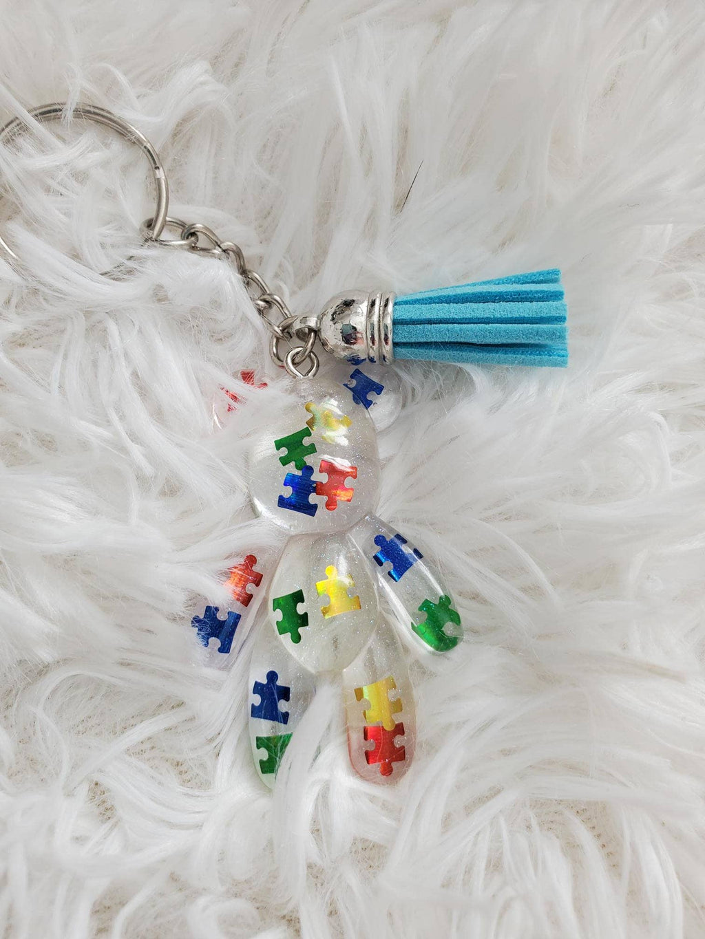 Autism Awareness Resin Bear Keychain