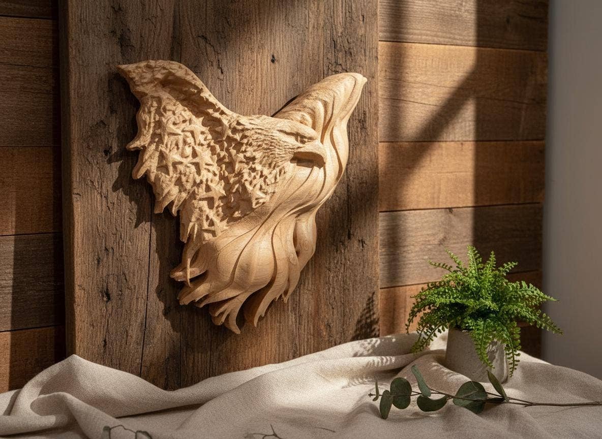 Carved Maple American Eagle & Flag: Patriotic Wall Art