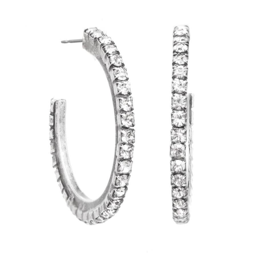 Slim Hoop Earrings in Antique Silver