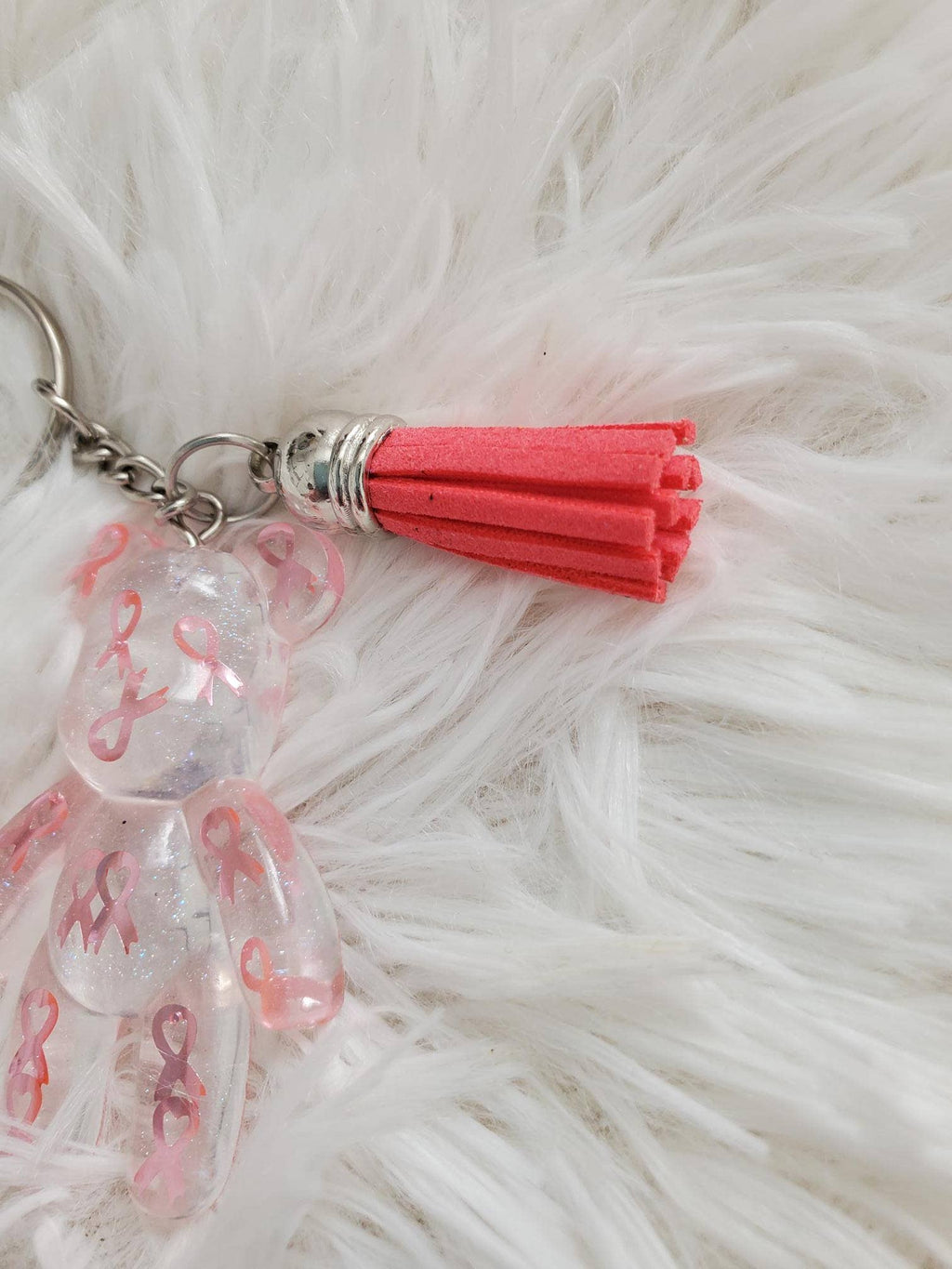 Breast Cancer Awareness Resin Bear Keychain
