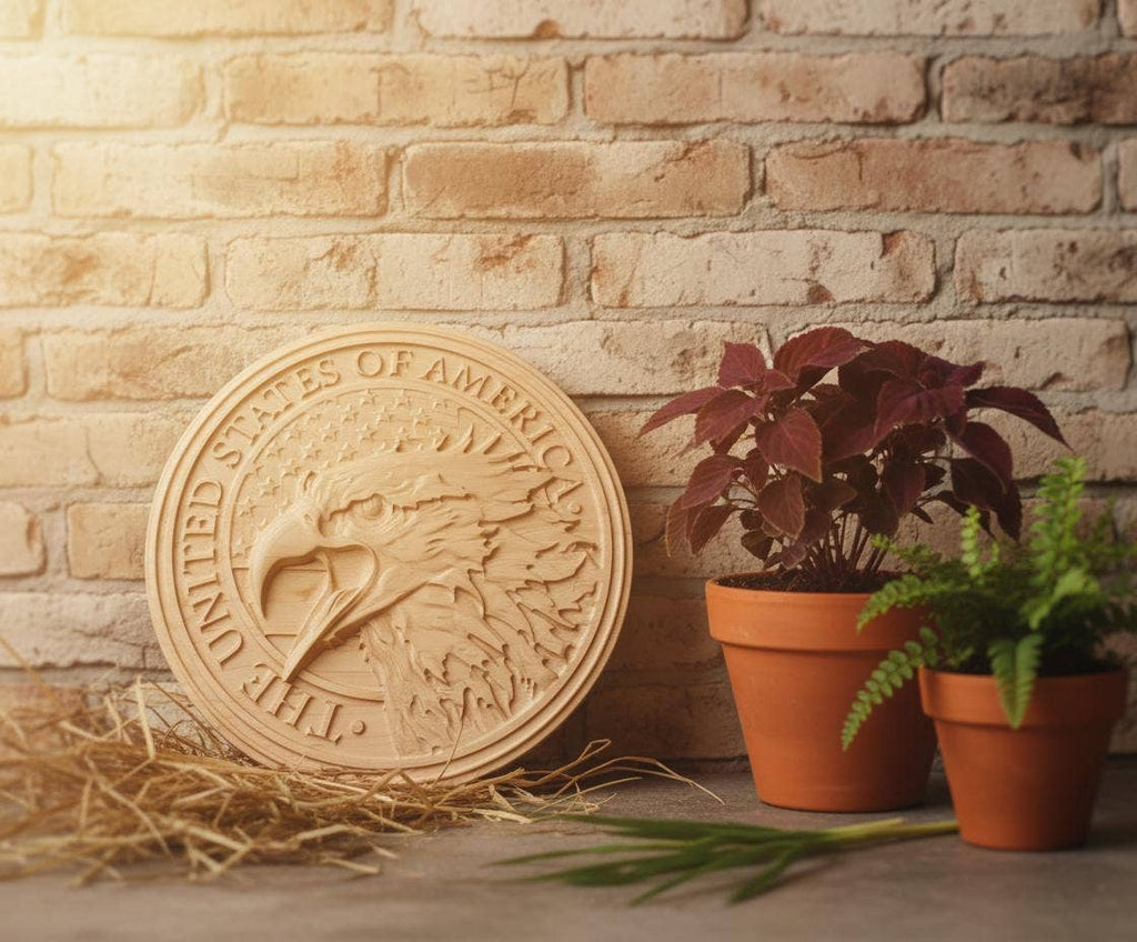 Carved Eagle on American Flag: Patriotic Wood Decor