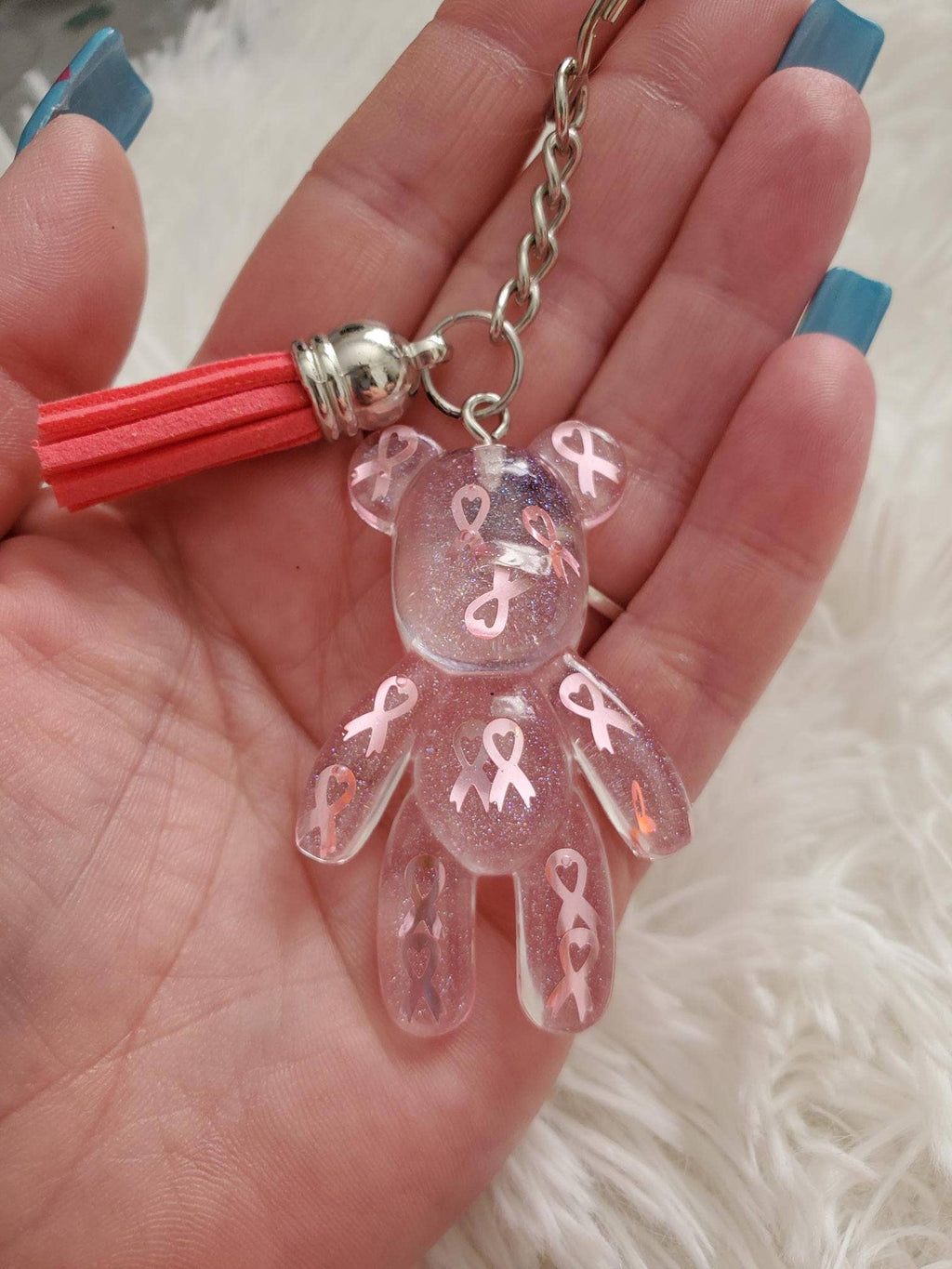 Breast Cancer Awareness Resin Bear Keychain