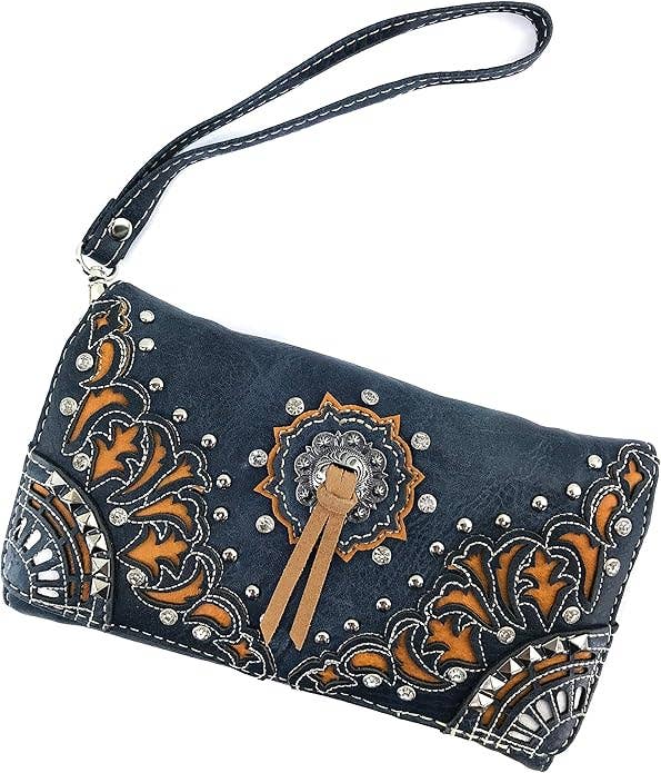 Concho Floral Crossbody Wallet