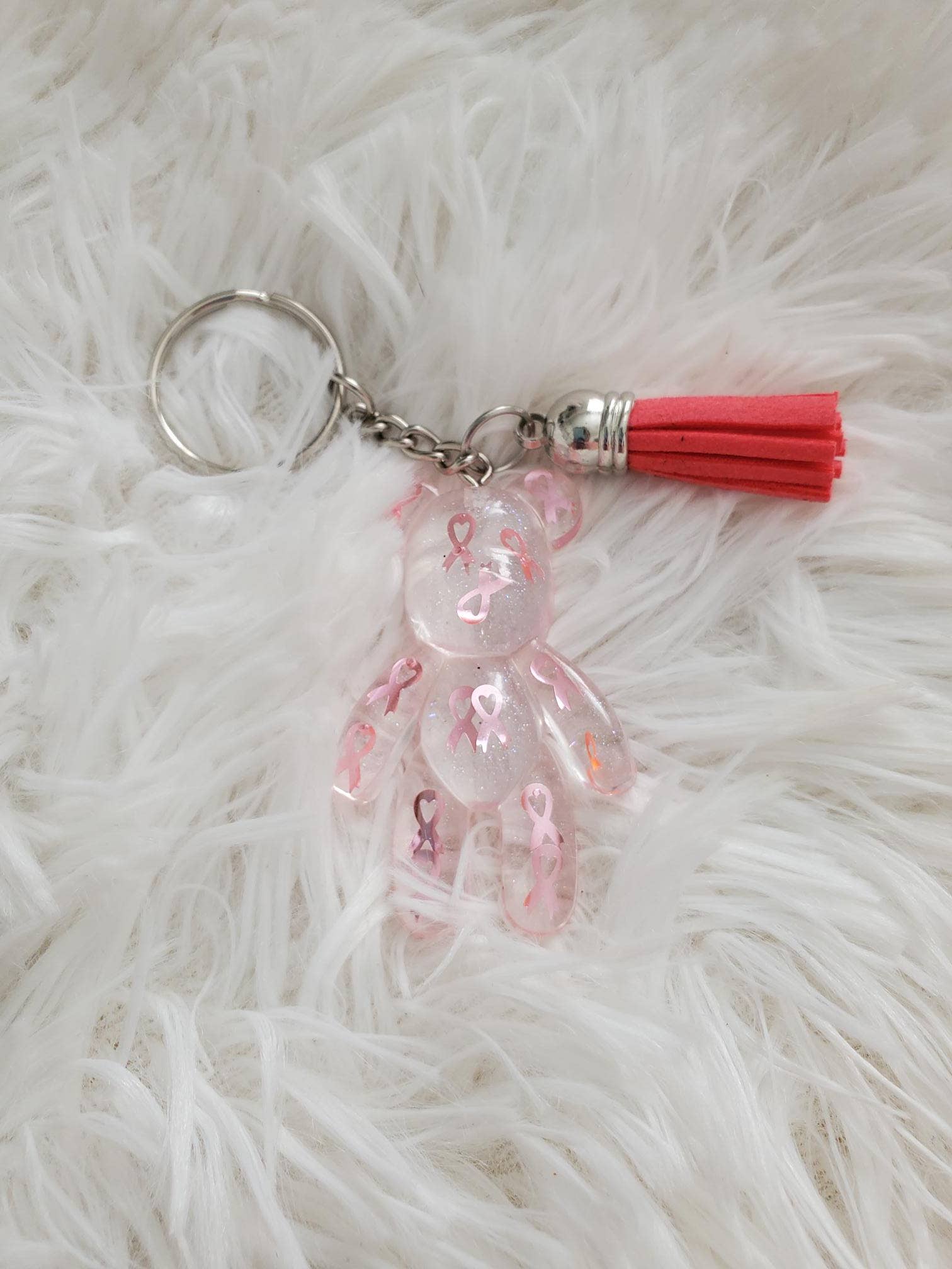 Breast Cancer Awareness Resin Bear Keychain