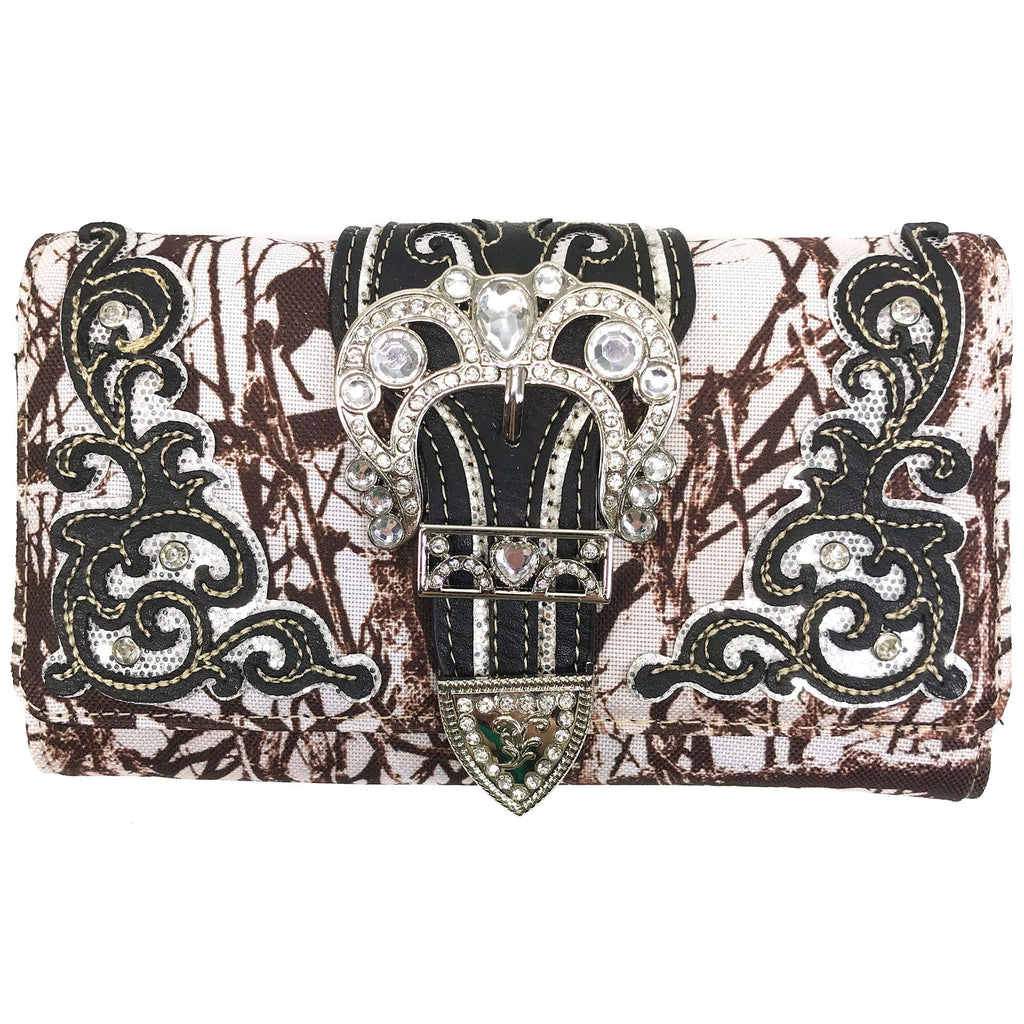 Rhinestone Buckle Branch Camouflage Women's Crossbody Wallet