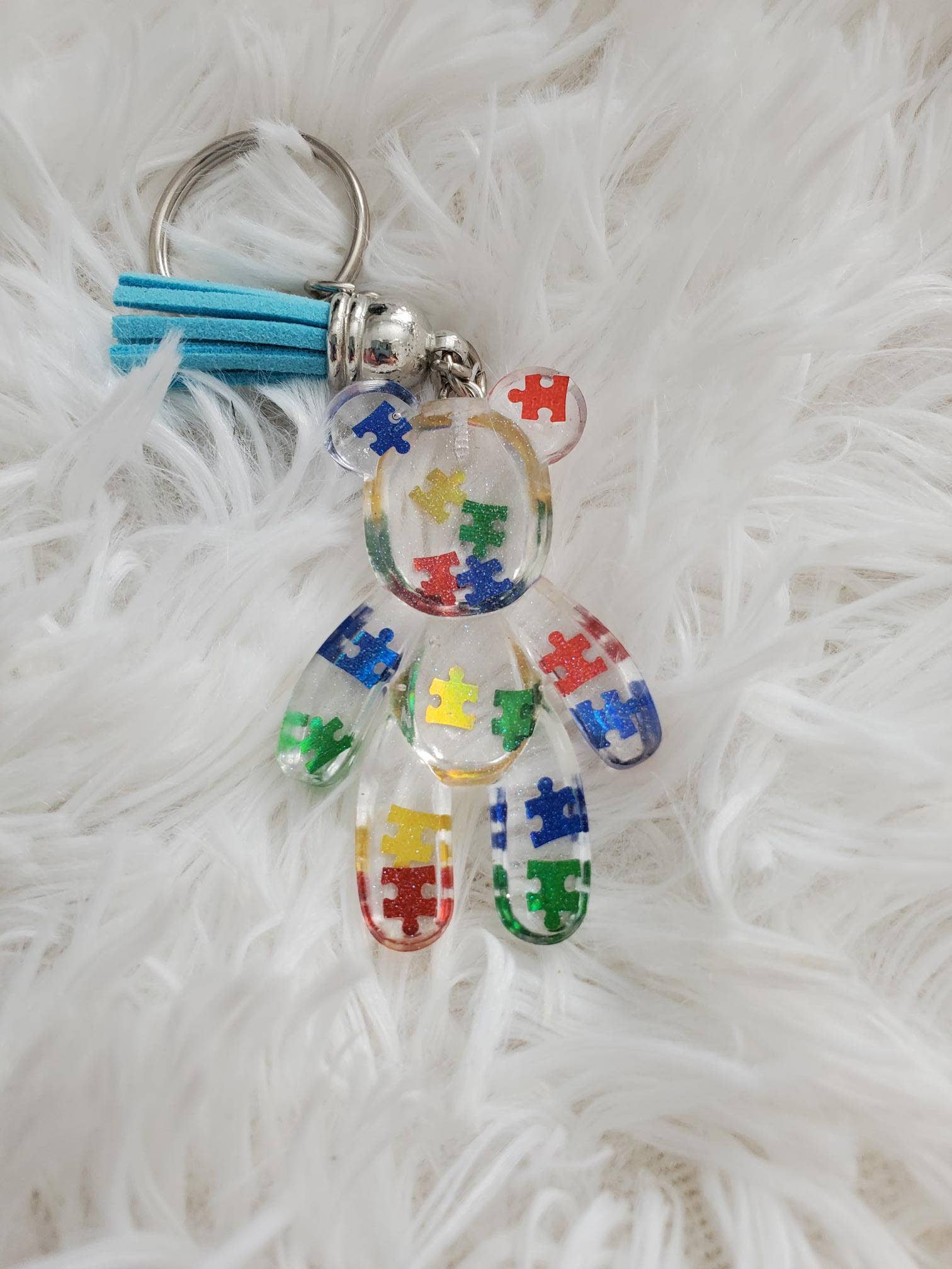 Autism Awareness Resin Bear Keychain