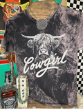 Acid Wash Western Highland Cow Tee