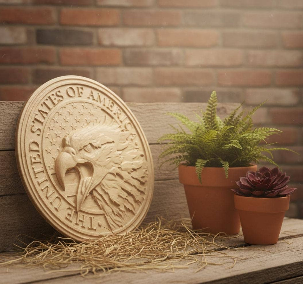 Carved Eagle on American Flag: Patriotic Wood Decor