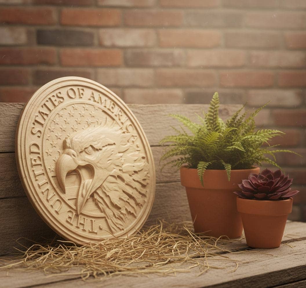 Carved Eagle on American Flag: Patriotic Wood Decor