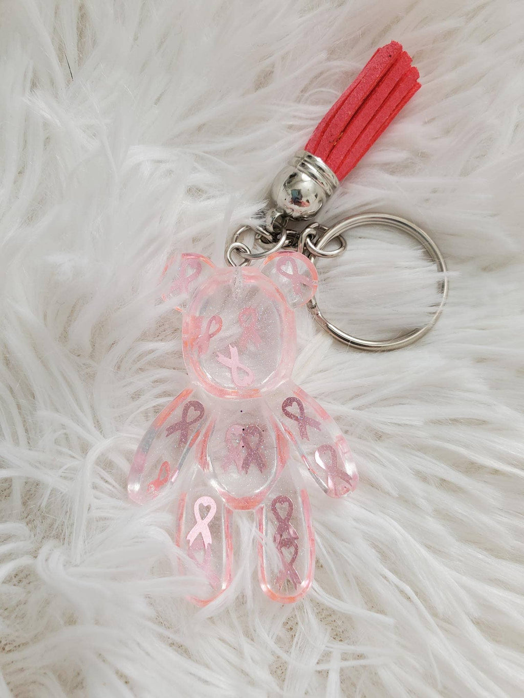 Breast Cancer Awareness Resin Bear Keychain