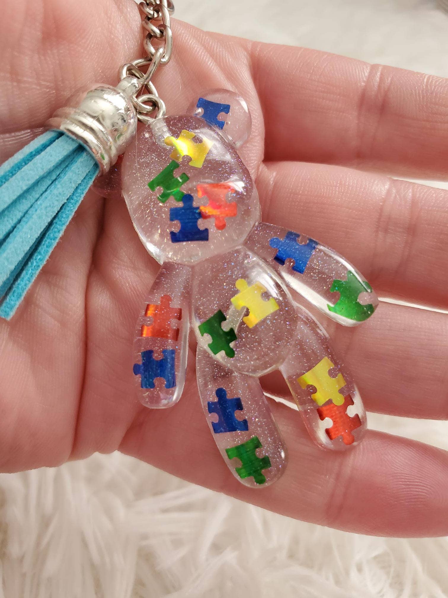 Autism Awareness Resin Bear Keychain