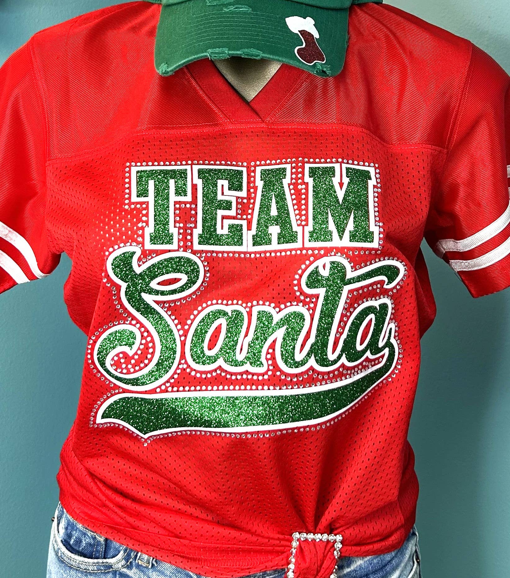 Team Santa Rhinestone Football Jersey
