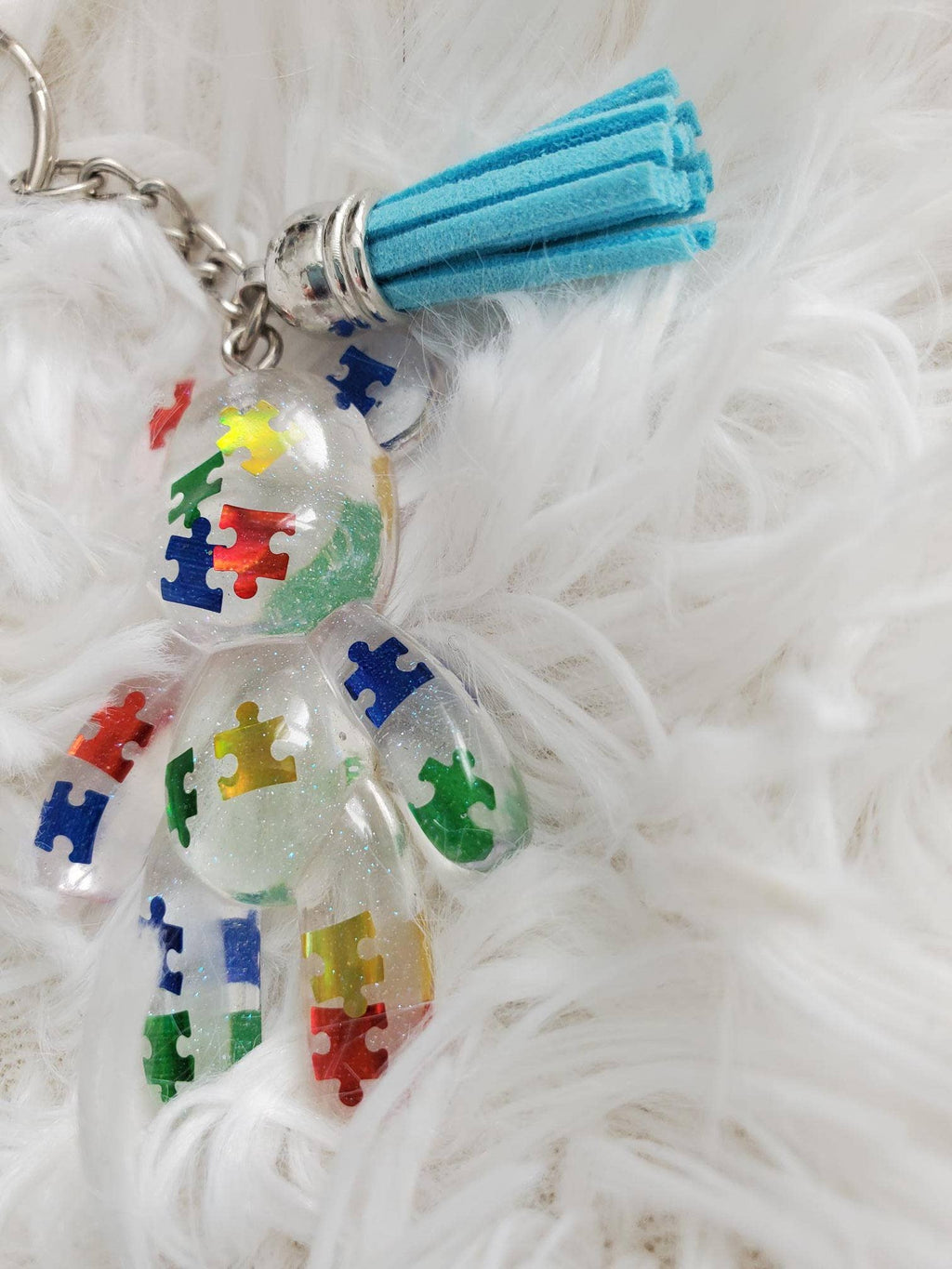 Autism Awareness Resin Bear Keychain