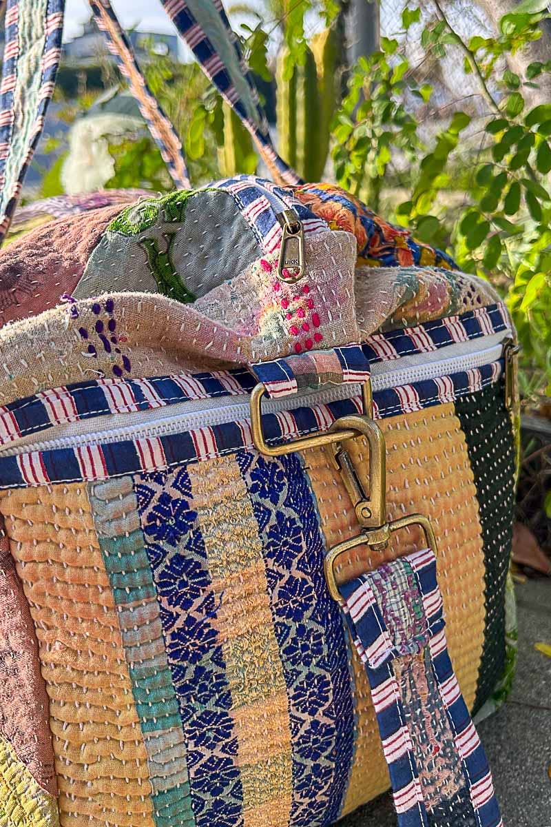 One-of-a-Kind Adjustable Strap Patchwork Duffle Bag