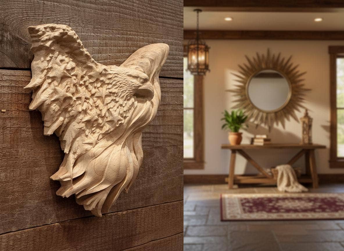 Carved Maple American Eagle & Flag: Patriotic Wall Art