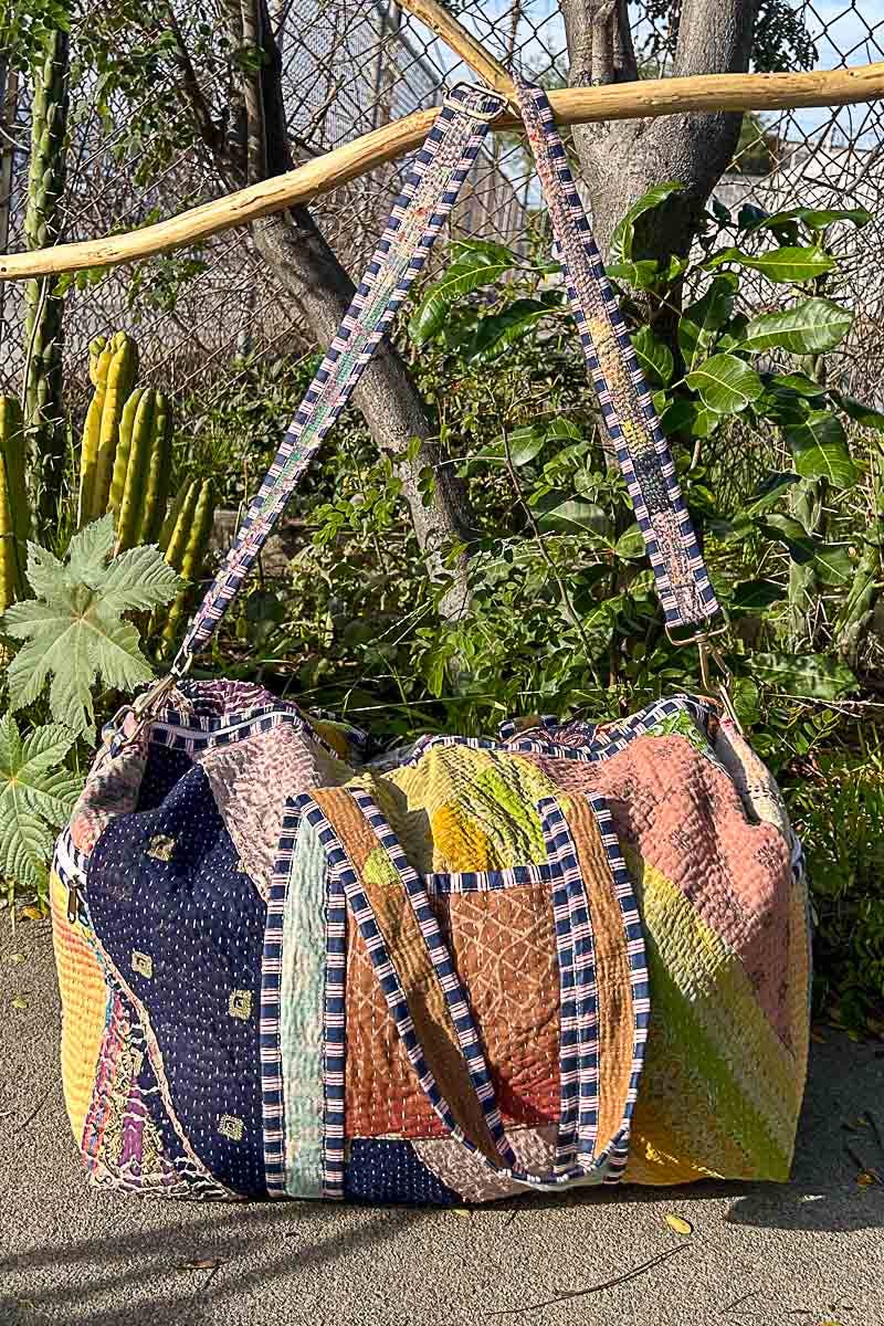 One-of-a-Kind Adjustable Strap Patchwork Duffle Bag