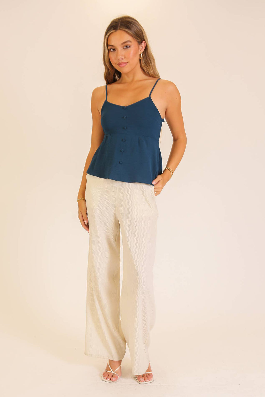Smocked Back Button Front Cami