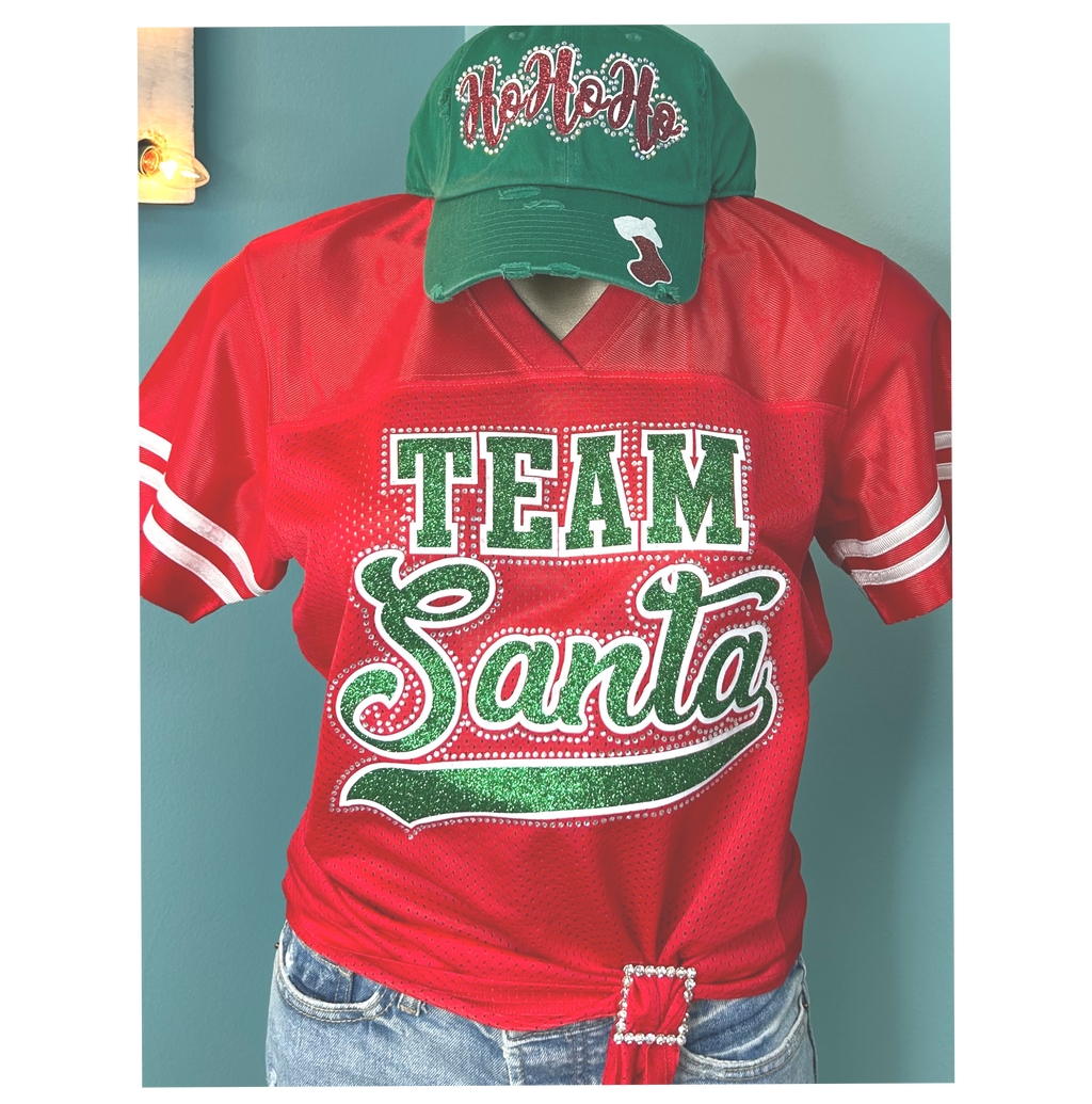 Team Santa Rhinestone Football Jersey