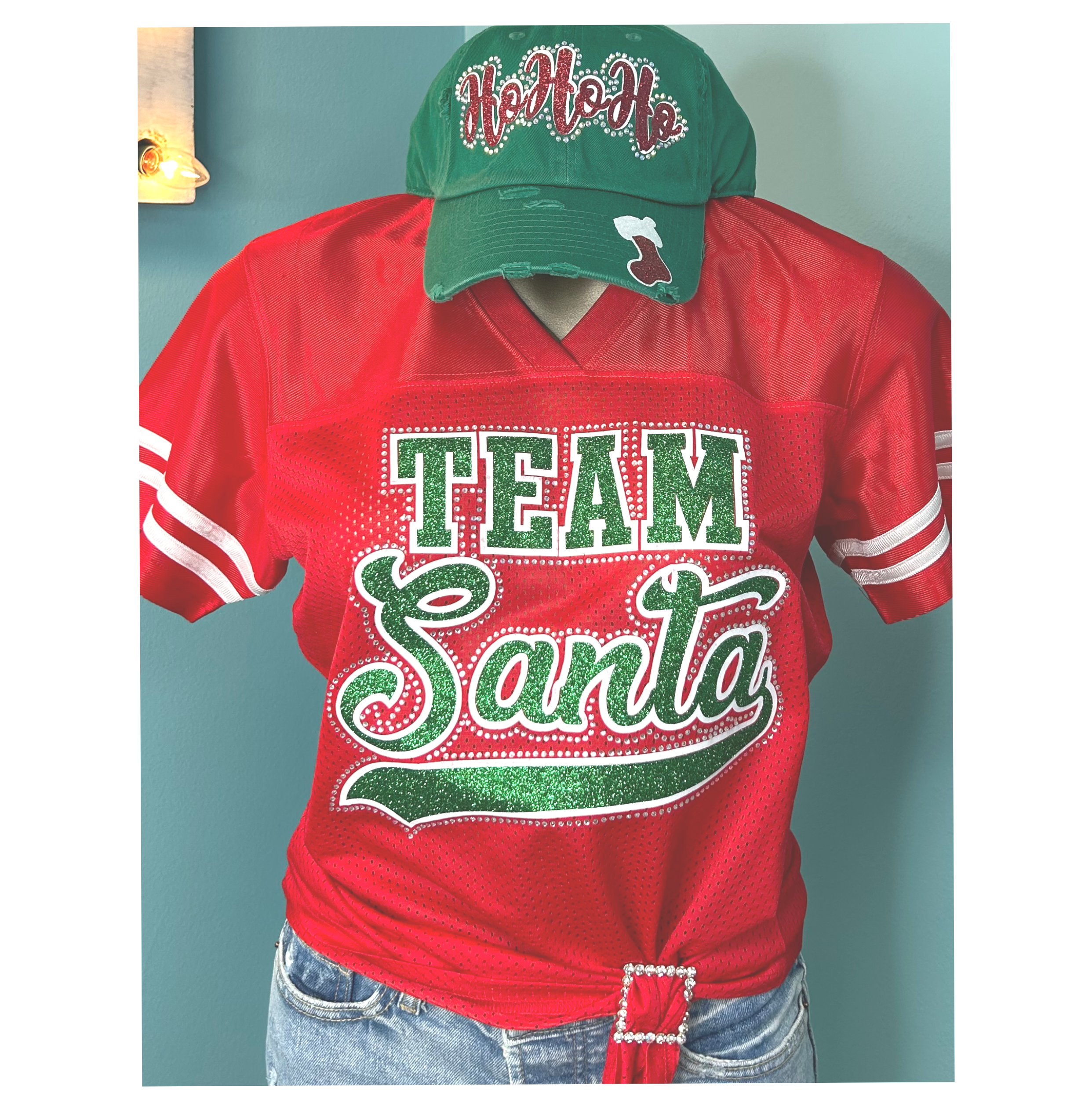 Team Santa Rhinestone Football Jersey