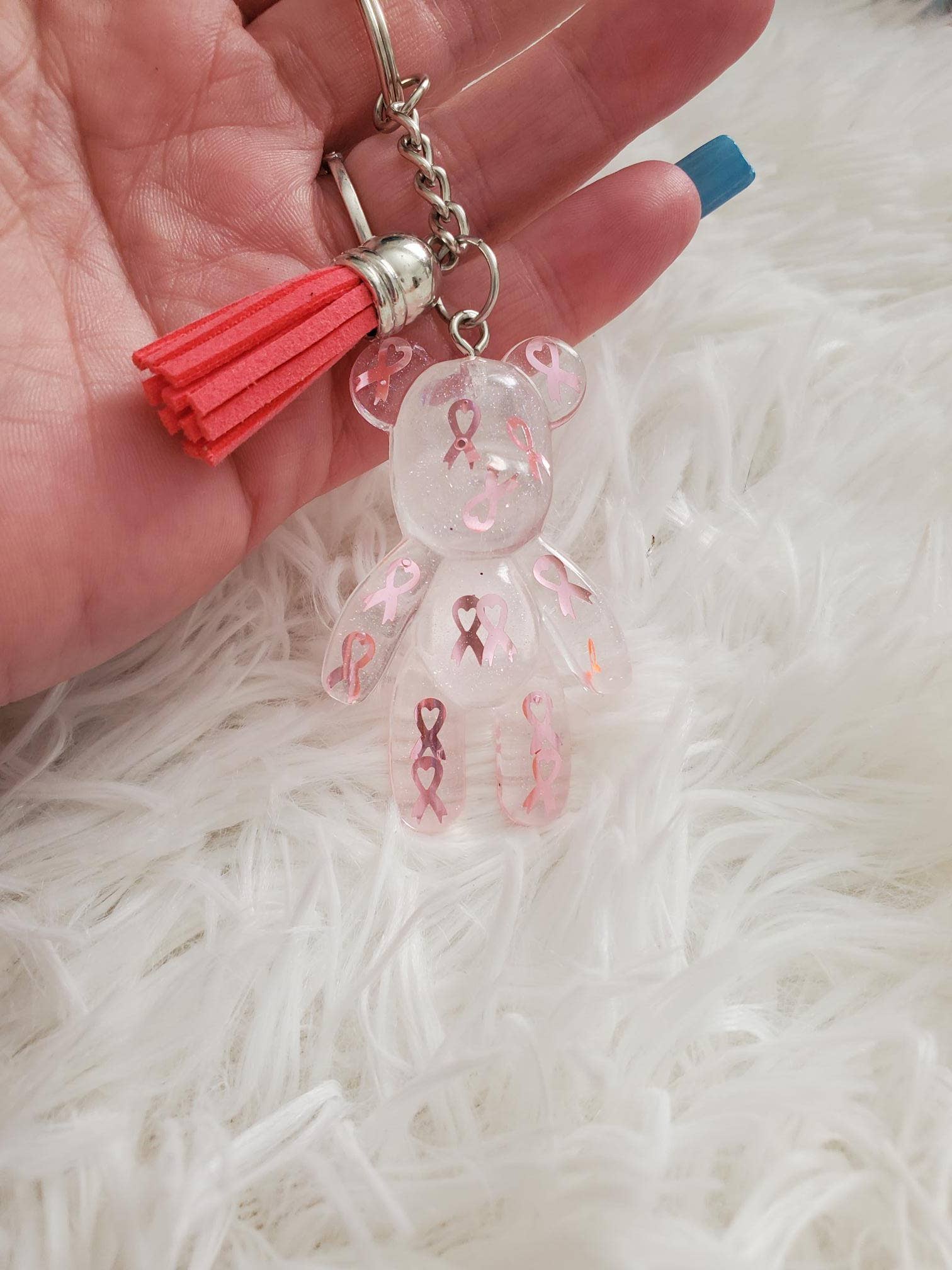 Breast Cancer Awareness Resin Bear Keychain