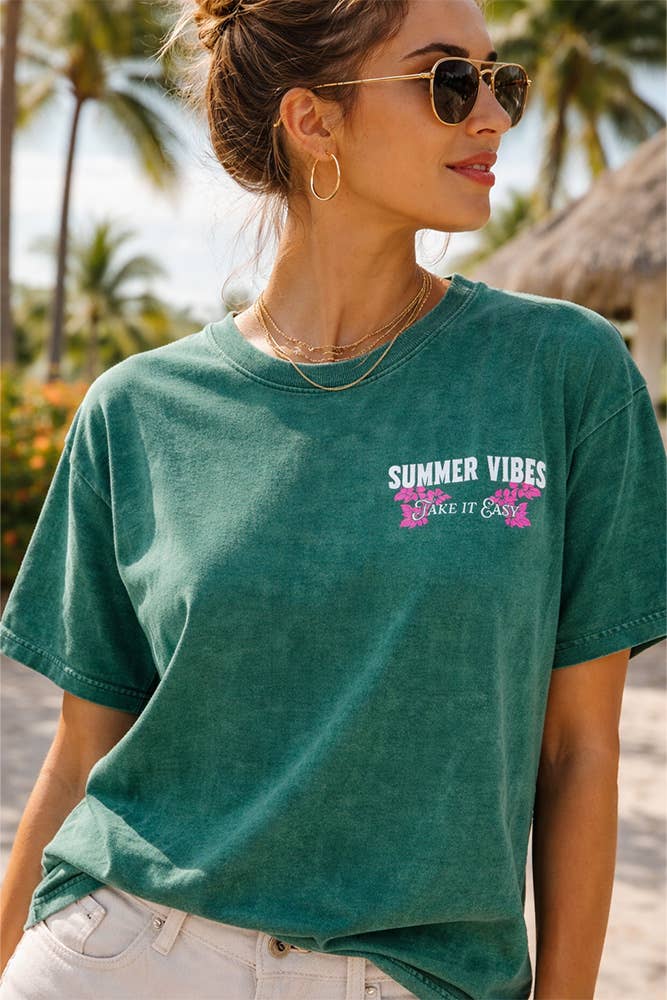 Summer Vibes Mineral Front and Back Green T-Shirt