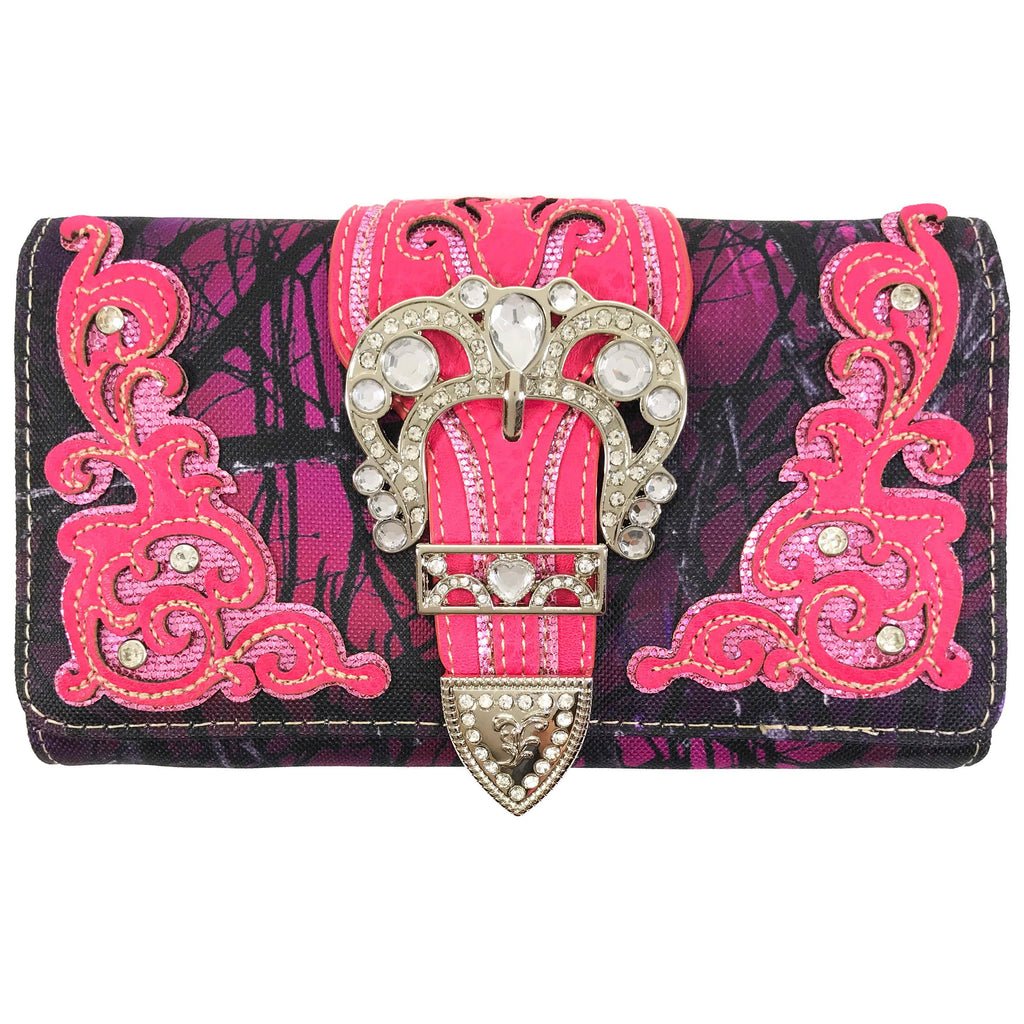 Rhinestone Buckle Branch Camouflage Women's Crossbody Wallet