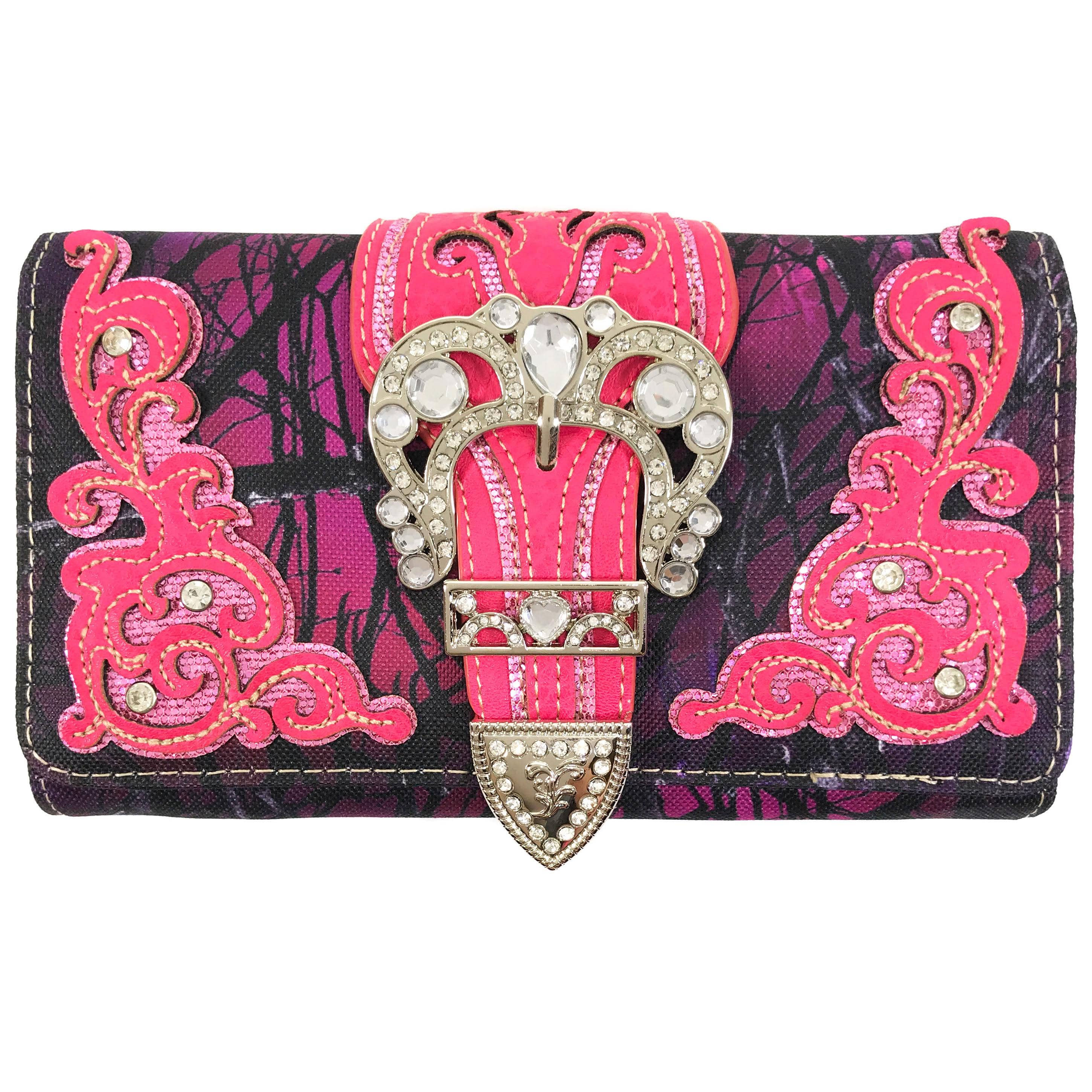 Rhinestone Buckle Branch Camouflage Women's Crossbody Wallet