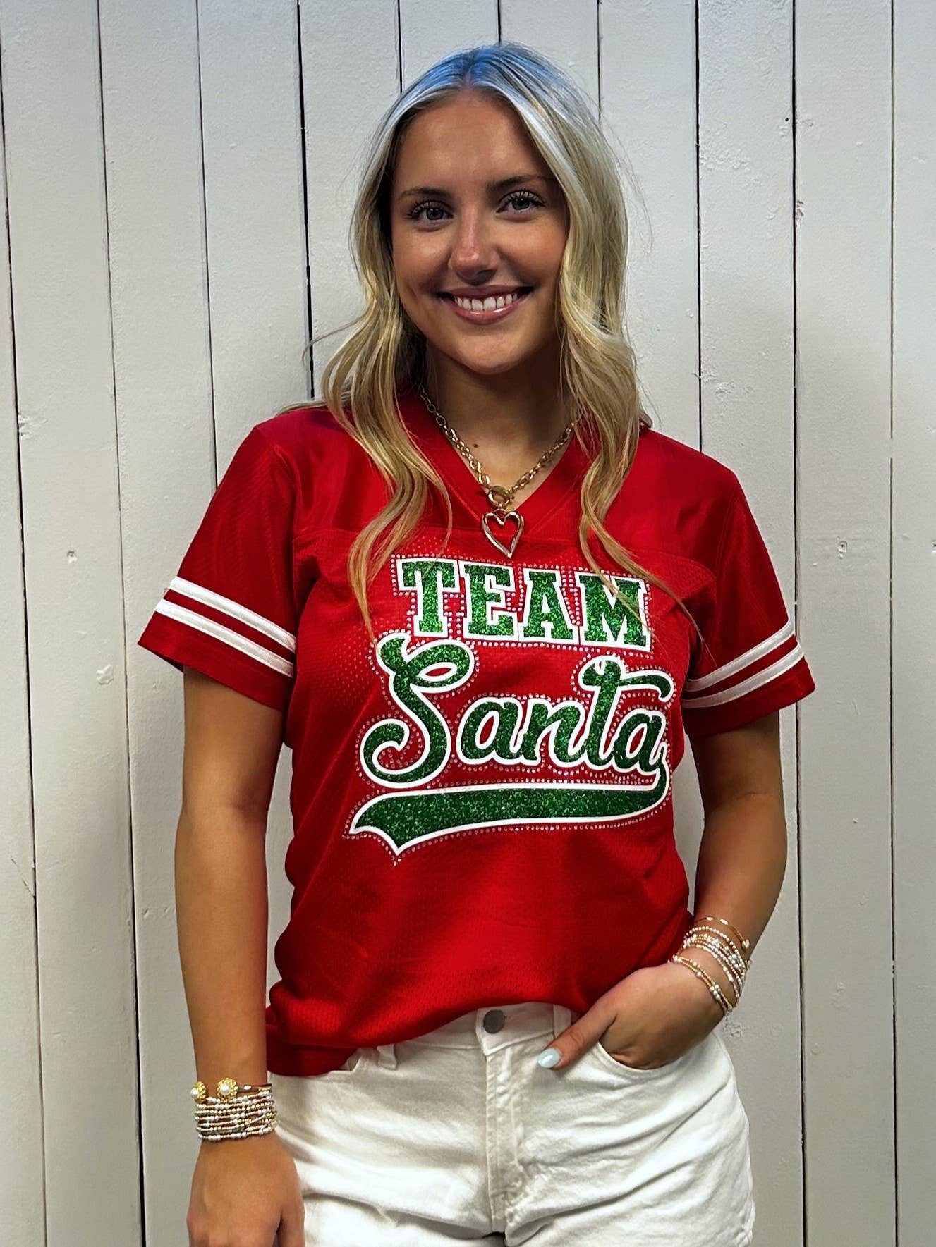 Team Santa Rhinestone Football Jersey