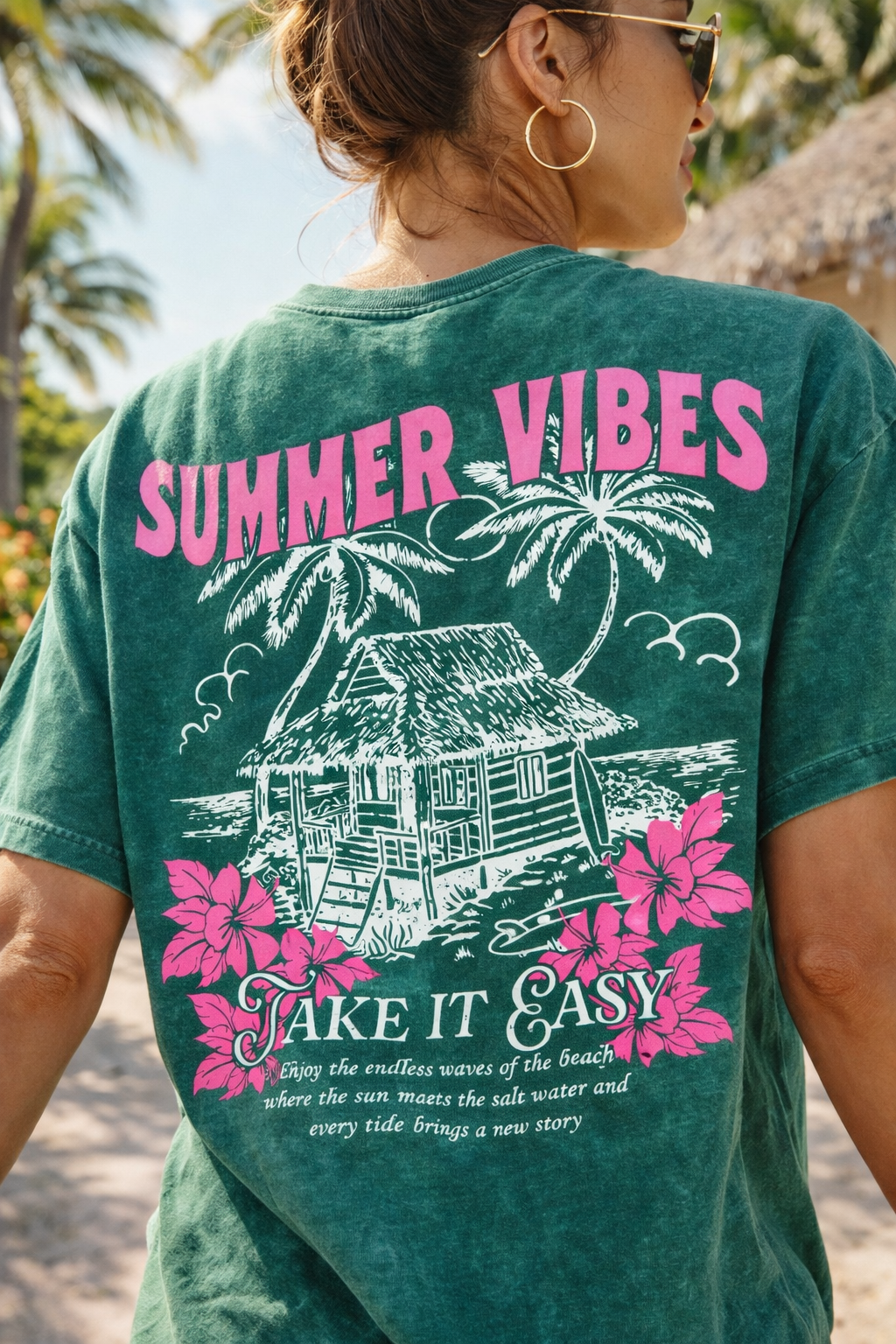 Summer Vibes Mineral Front and Back Green T-Shirt